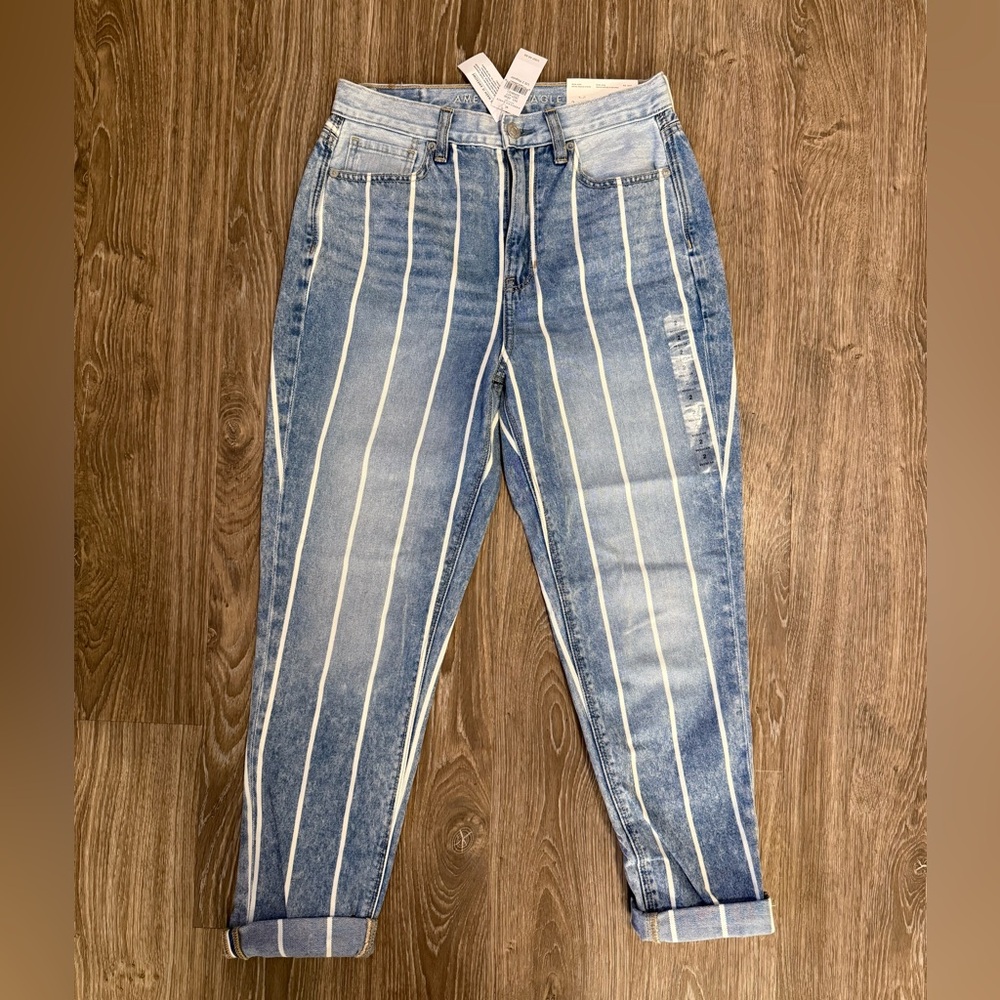 American Eagle Striped Blue Mom Jeans